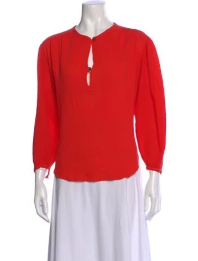 Pre-owned Pomandère Crew Neck Long Sleeve Blouse In Orange