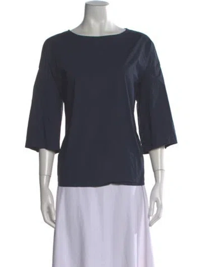 Pre-owned Pomandère Crew Neck Three-quarter Sleeve Top In Blue