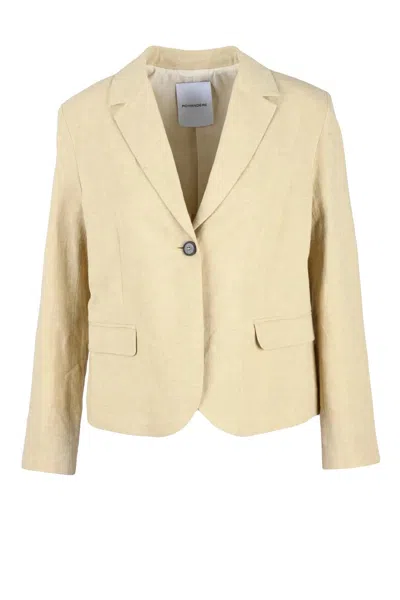 Pomandère Cropped Tailored Blazer With Textured Fabric In Neutral
