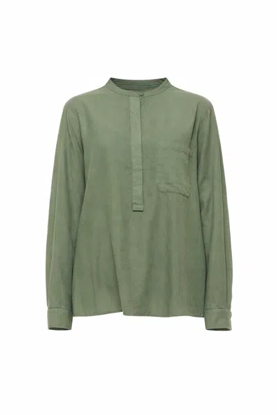 Pomandère Ivory Mandarin Collar Silk-cotton Poplin Shirt In Green