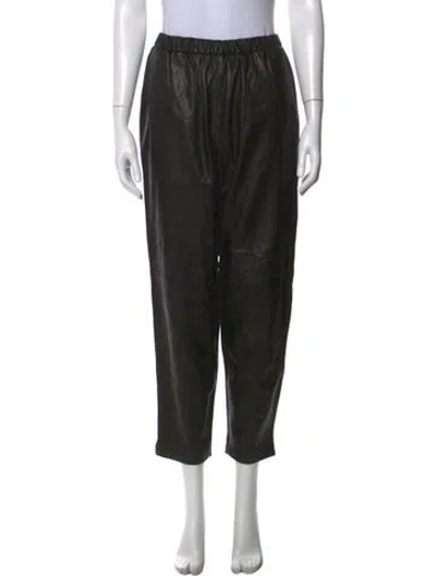 Pre-owned Pomandère Leather Wide Leg Pants In Black