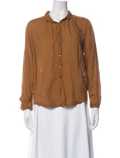 Pre-owned Pomandère Long Sleeve Button-up Top In Brown