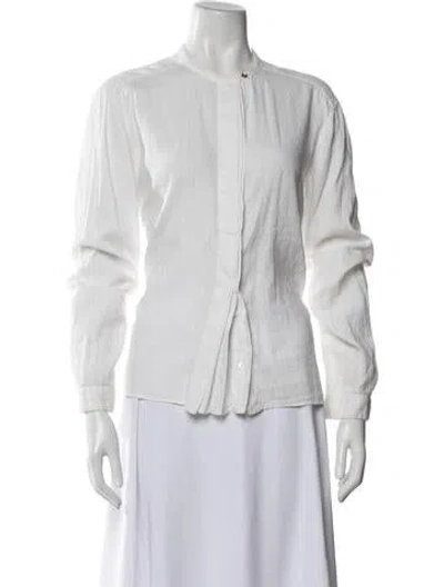 Pre-owned Pomandère Long Sleeve Button-up Top In White