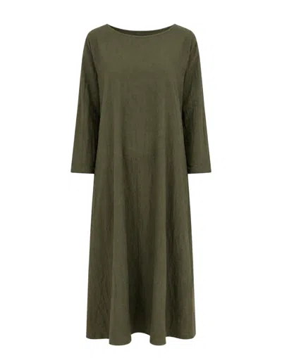 Pomandère Military Green Organic Cotton Flared Maxi Dress