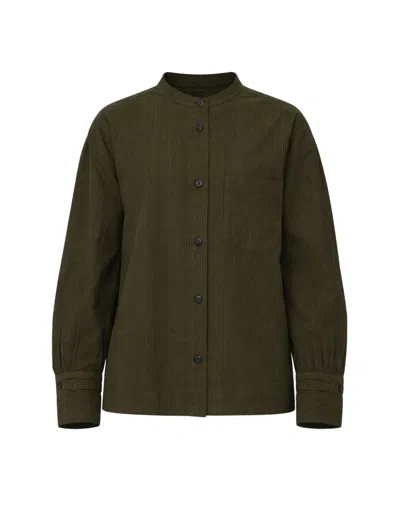 Pomandère Military Green Striped Cotton Loose-fit Shirt