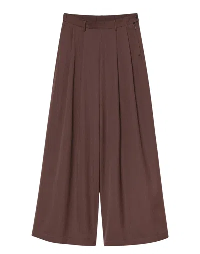 Pomandère Navy Technical Wool Gabardine Wide-leg Pants In Brown