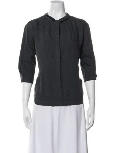 Pre-owned Pomandère Patterned Three-quarter Sleeve Blouse In Gray