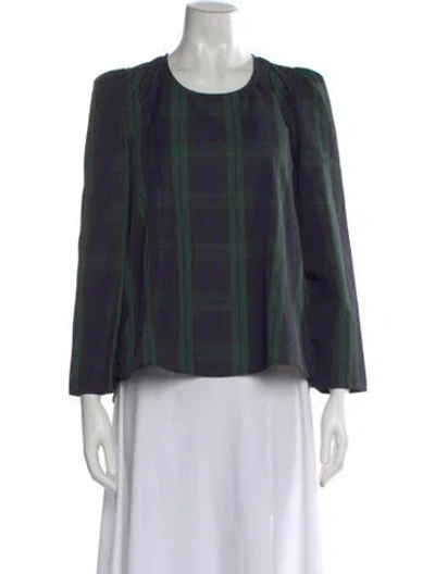 Pre-owned Pomandère Plaid Print Crew Neck Blouse W/ Tags In Green