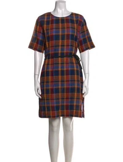 Pre-owned Pomandère Plaid Print Knee-length Dress In Blue