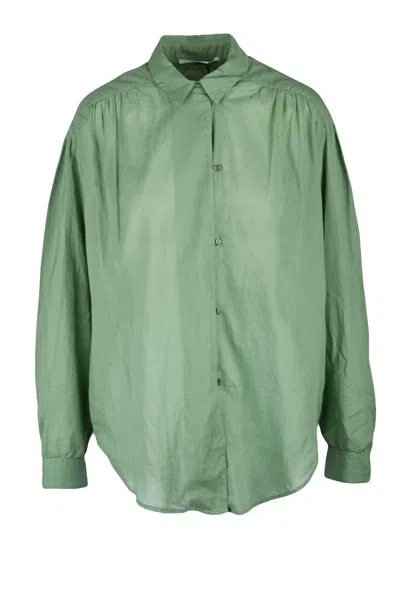 Pomandère Relaxed Fit Green Brushed Cotton Shirt