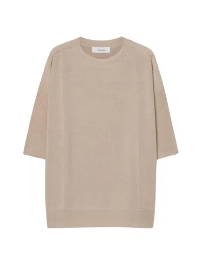 Pomandère Sand Ribbed Sleeve Wool-blend T-shirt In Brown