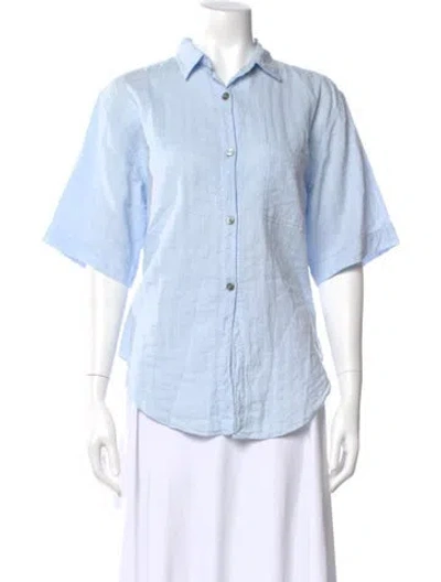 Pre-owned Pomandère Short Sleeve Button-up Top In Blue