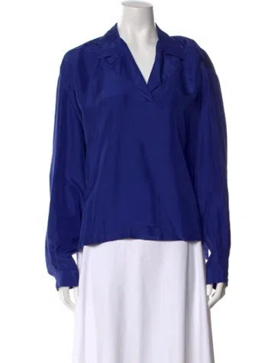 Pre-owned Pomandère Silk Long Sleeve Blouse In Blue