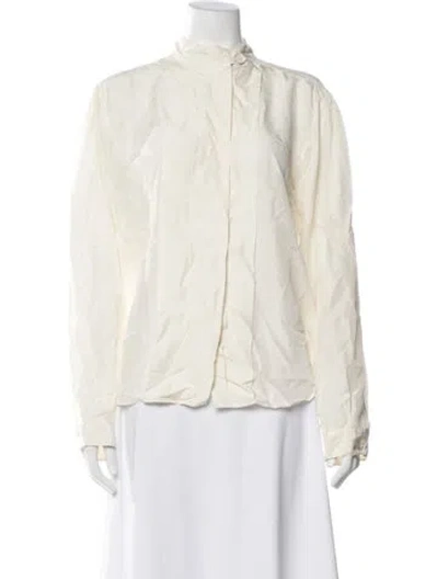 Pre-owned Pomandère Silk Long Sleeve Blouse In Neutrals