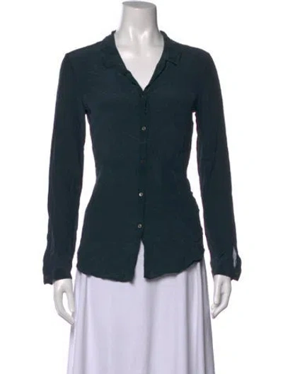 Pre-owned Pomandère Silk V-neck Blouse In Green