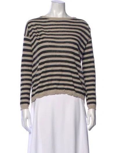 Pre-owned Pomandère Striped Bateau Neckline Top In Neutrals