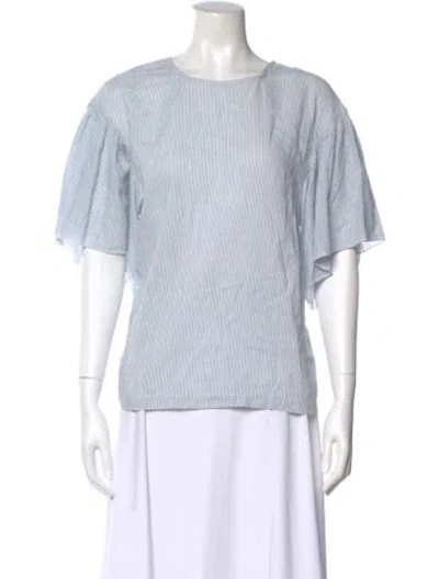 Pre-owned Pomandère Striped Crew Neck Top In Blue