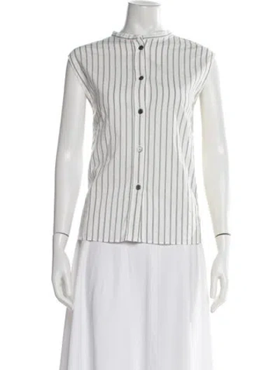 Pre-owned Pomandère Striped Sleeveless Button-up Top In White