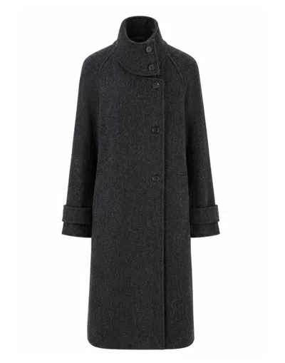 Pomandère Turtleneck Virgin Wool-blend Asymmetric Trench Coat In Black