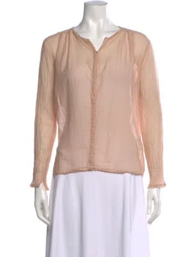 Pre-owned Pomandère V-neck Long Sleeve Blouse In Neutral