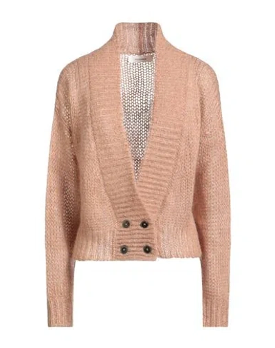 Pomandère Woman Cardigan Sand Size 8 Mohair Wool, Polyamide, Merino Wool In Neutral