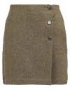 Pomandère Woman Mini Skirt Dark Green Size 4 Linen, Wool, Polyester, Polyamide In Brown
