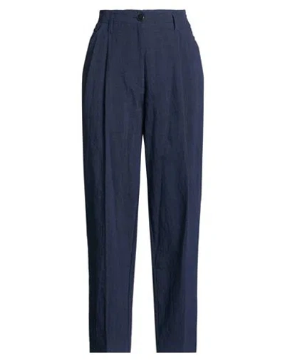 Pomandère Woman Pants Navy Size 10 Linen, Cotton In Blue