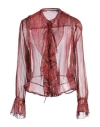 Pomandère Woman Shirt Red Size 8 Silk, Metallic Fiber