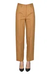 Pomandère Cropped Linen And Cotton Trousers In Light Brown