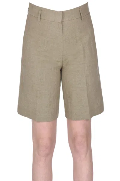 Pomandère Linen And Cotton Shorts In Kaki