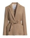 Pomandère Woman Blazer Camel Size 8 Linen, Wool, Polyester, Polyamide In Beige