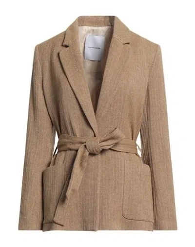 Pomandère Woman Blazer Camel Size 8 Linen, Wool, Polyester, Polyamide In Beige