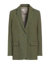 Pomandère Woman Blazer Military Green Size 10 Linen, Cotton In Green