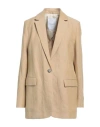 Pomandère Woman Blazer Sand Size 10 Linen, Cotton In Beige