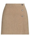 Pomandère Woman Mini Skirt Camel Size 10 Linen, Wool, Polyester, Polyamide In Beige
