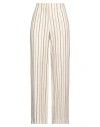 Pomandère Woman Pants Ivory Size 10 Cotton, Linen In White