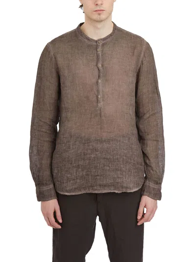 Poème Bohèmien Poeme Bohemien Linen Henley Shirt In Brown