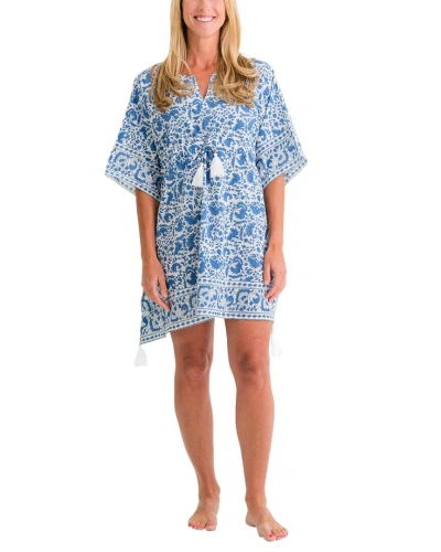 Pomegranate Drawstring Beach Cover-up In Blue