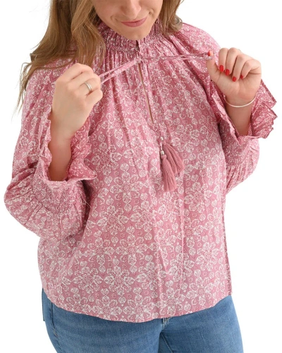 Pomegranate Flounce Sleeve Blouse In Pink