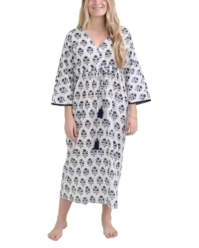 Pomegranate Long Caftan Cover-up In White