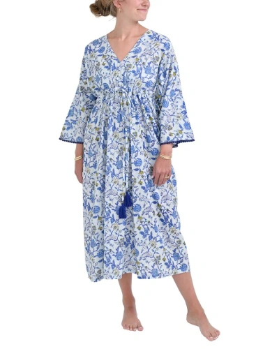 Pomegranate Long Caftan Cover-up In Blue