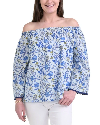 Pomegranate Off The Shoulder Top In Blue