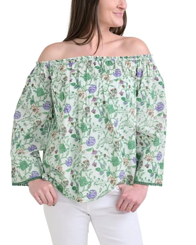 Pomegranate Off The Shoulder Top In Green