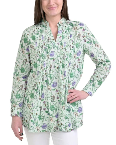 Pomegranate Pintuck Collard Tunic In Green