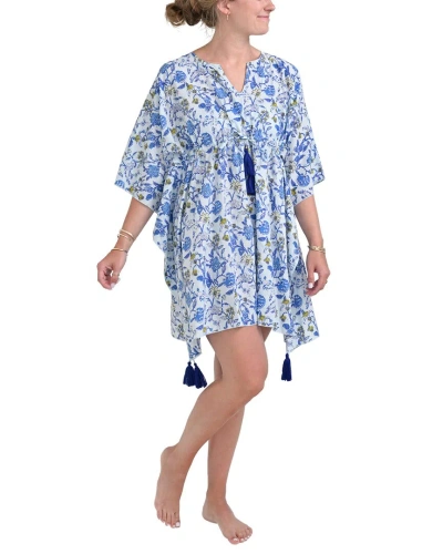 Pomegranate Short Caftan Cover-up In Blue
