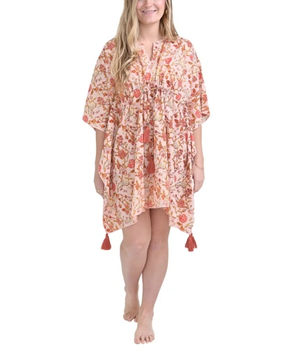 Pomegranate Short Caftan Cover-up In Pink