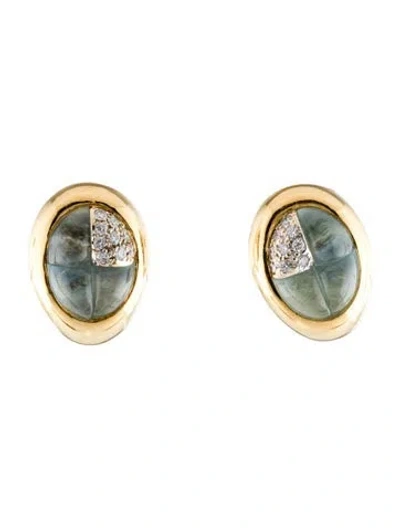 Pre-owned Pomellato 18k Aquamarine & Diamond Mosaico Earclips In Multi