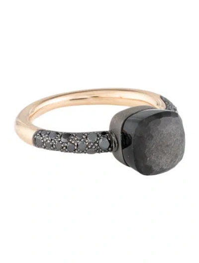 Pre-owned Pomellato 18k Diamond & Obsidian Nudo Petit Cocktail Ring In Multicolor