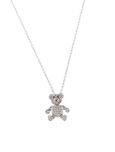 Pre-owned Pomellato 18k Diamond And Ruby Teddy Bear Pendant Necklace, 21" In Multi
