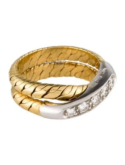 Pre-owned Pomellato 18k Diamond Coil Crossover Ring In Multi